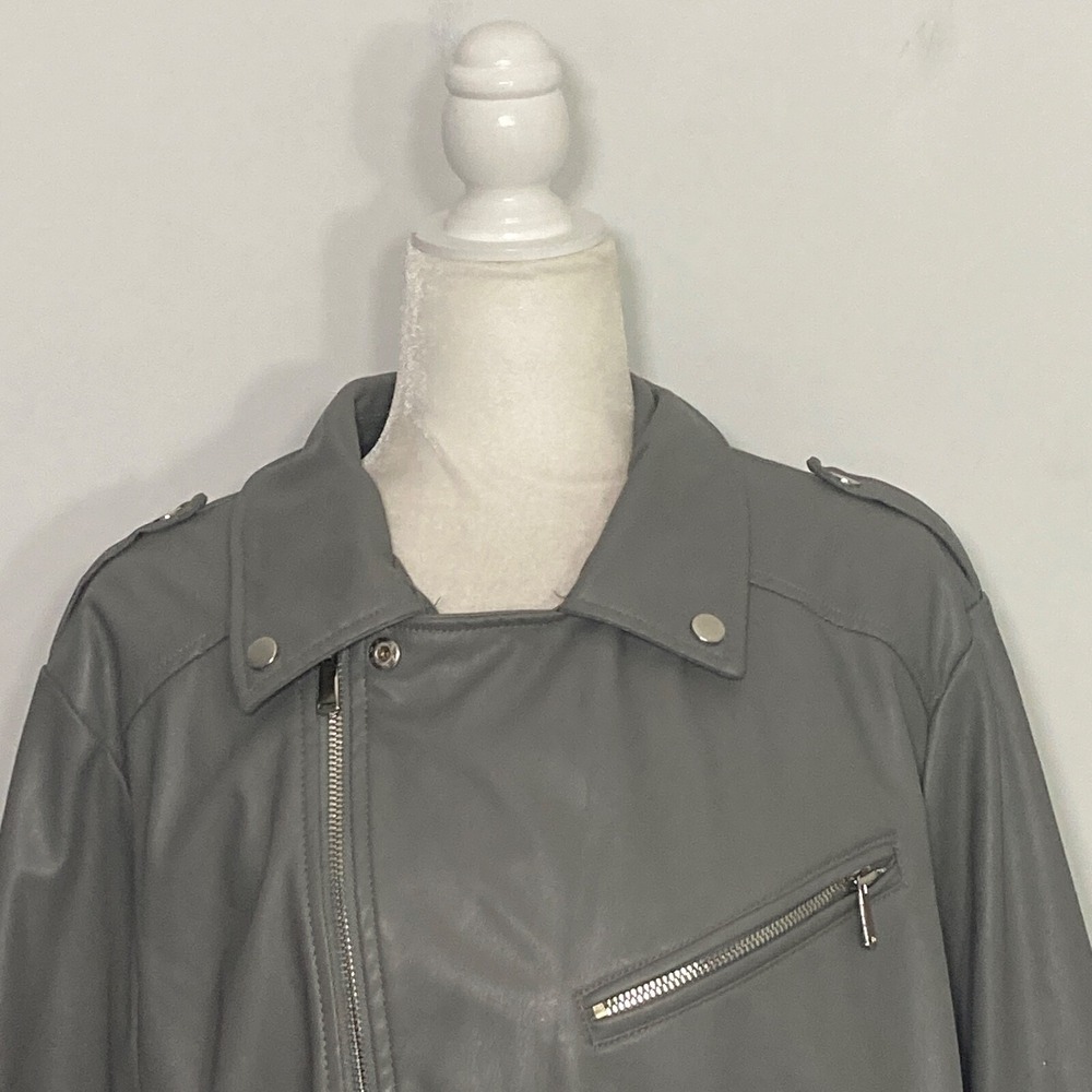 Miss London Black Label Womens Moto Jacket 2X Gray Vegan Leather Biker Y2K - Picture 5 of 16